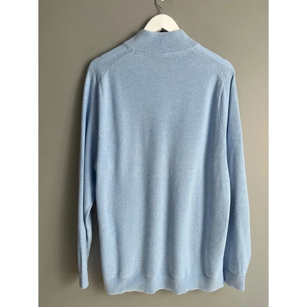 Tommy Bahama IslandZone Men's L Blue Coolmax Cotton Quarter Zip Sweater Preppy